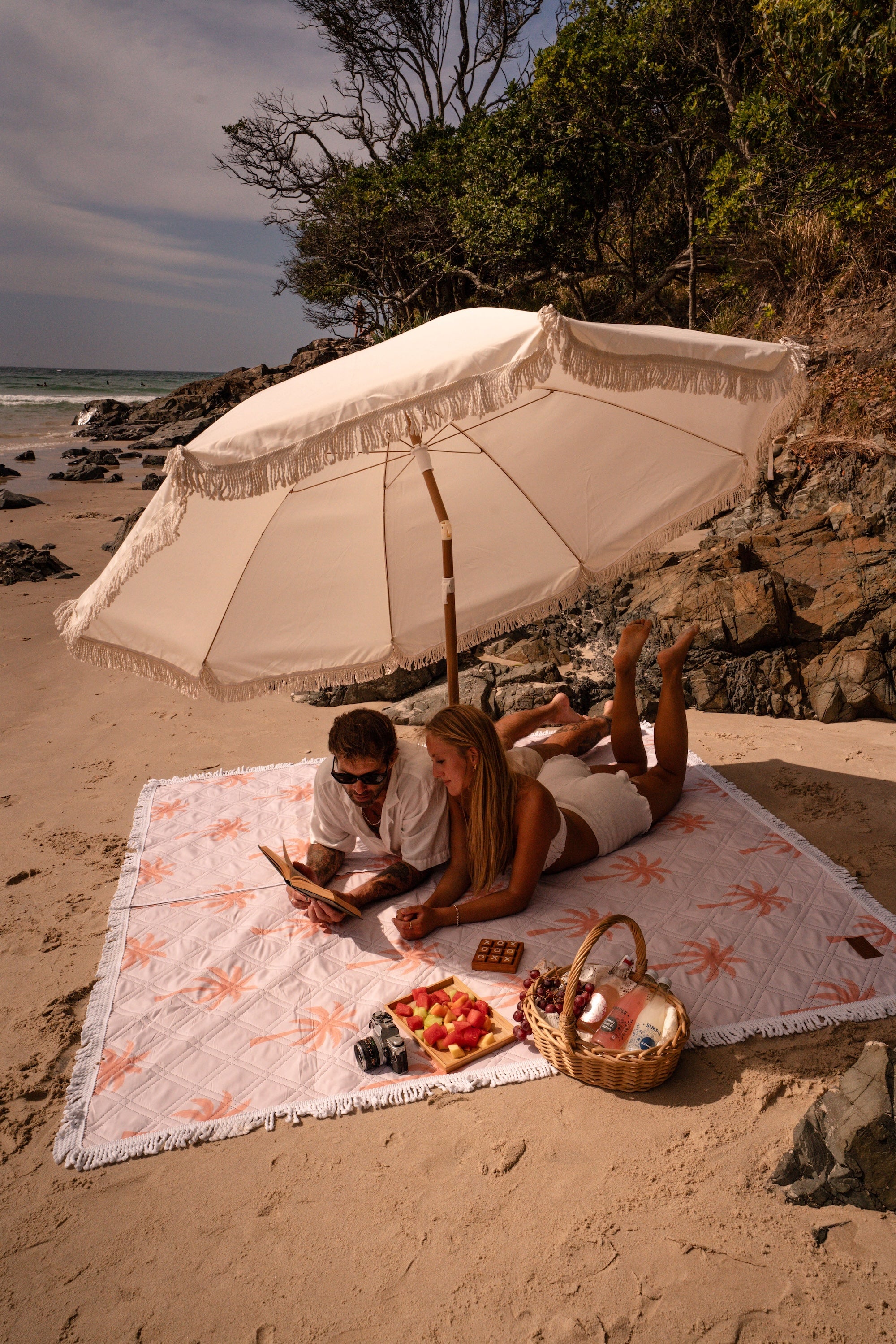 beach blanket with umbrella